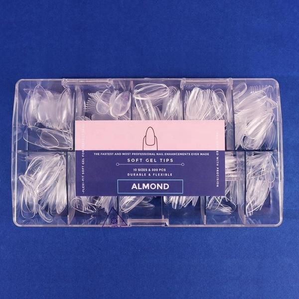 500Pcs Prensa de almendras claras en las uñas Acrílico de cubierta completa Consejos de uñas para salón de uñas personalizado Aceptado 50 cajas Cantidad 100/500 Pcs