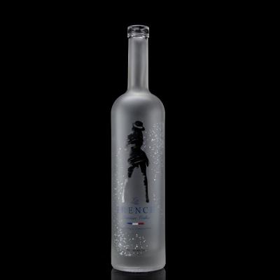 Glass Collar 750ml Acid Etch Vodka Bottle with Clear or Customized Color in Heze