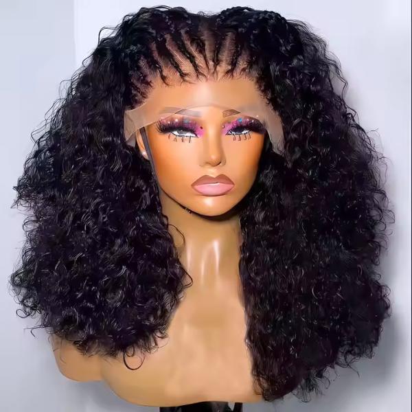 Natural Black Short Cut Bob Kinky Curly 13X4 Deep Lace Front Wig Preplucked Glueless