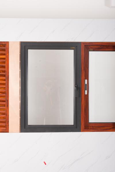 Grey Single Sided Aluminium Glass Window Powder Coating For Residential