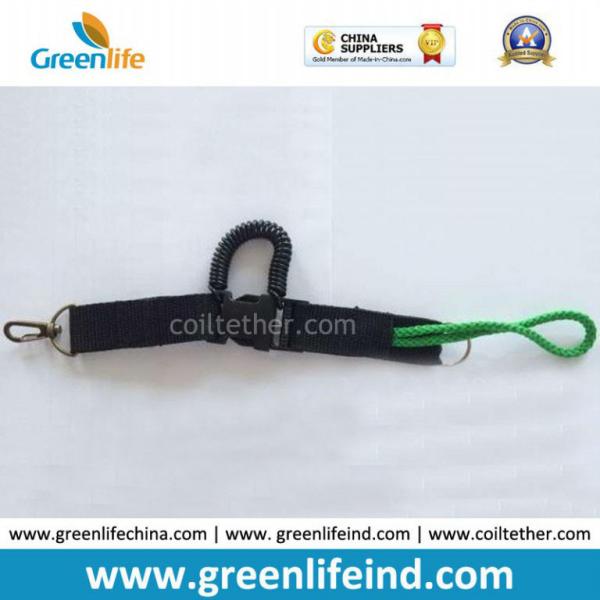 Black Bungee Spiral Cord Lanyard with Heavy Webbing Safety Belt
