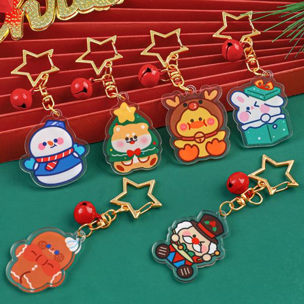 Festa de Natal Chave de Chave Acrílica Personalizada Anel de Chave Transparente Cartoons Carinhosos Festa de Natal Homem de Neve Chave de Chave