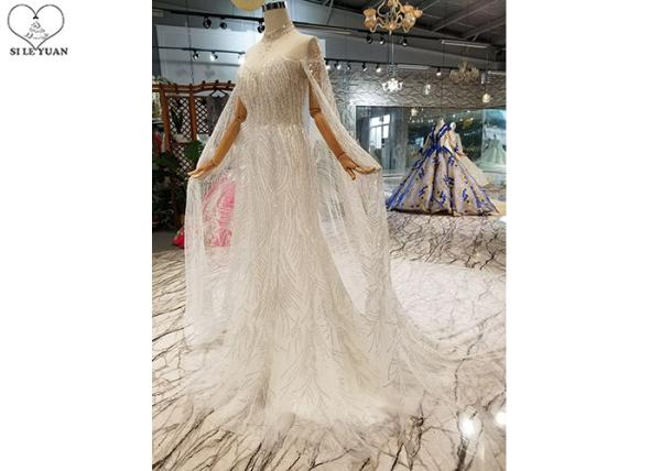 Mermaid Silver Sequin Wedding Dress Inside Bead Tassels  Dress Outside Cloak