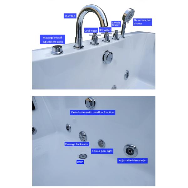 ванны водоворота водопада 1.7m оборудование 2 человеков акриловой Freestanding