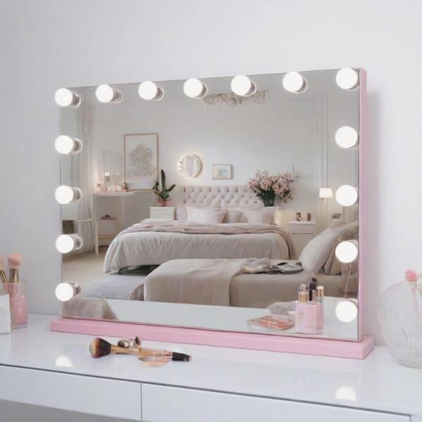 Modern Hollywood Makeup Mirror with 3 Color Temperature Adjustable Brightness and USB Charging Port