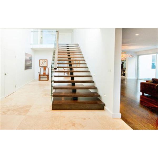 Modern Straight Flight Staircase 12mm Tempered Glass Railing Indoor Decoration