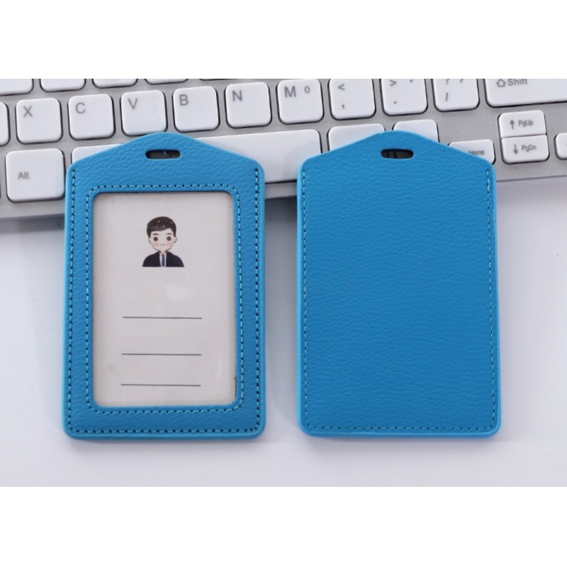 Portable Genuine Leather ID Badge Holder Retractable Vertical Horizontal