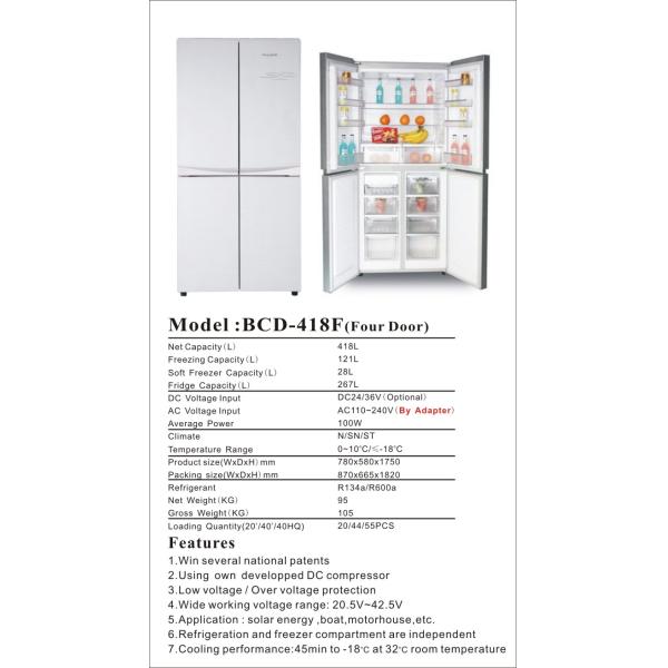 418L DC upright solar fridge freezer AC/DC compressor fridge 4 doors