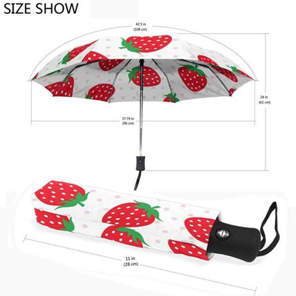 Parapluie pliable protégeant du vent semi automatique UV de protection d'impression de fraise pour des femmes