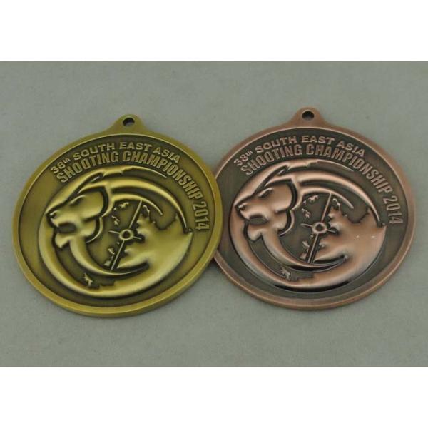 Antique Brass Zinc Alloy Shooting Medals Die Cast With 3D