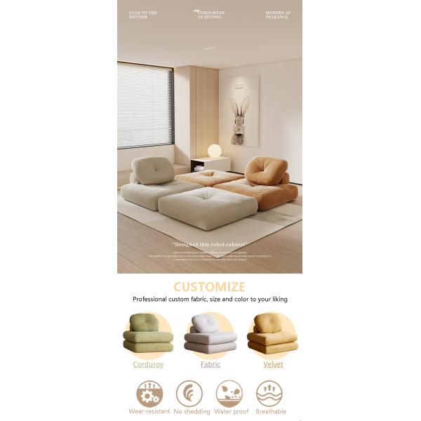 Reclining Convertible Sectional Couch Bed Sofa Tatami With Velvet Fabric