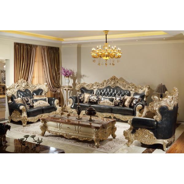 French style Luxury design of Living room Sofa sets 1+2+3 used Beech wood Carving and Import Italy Leather Furniture