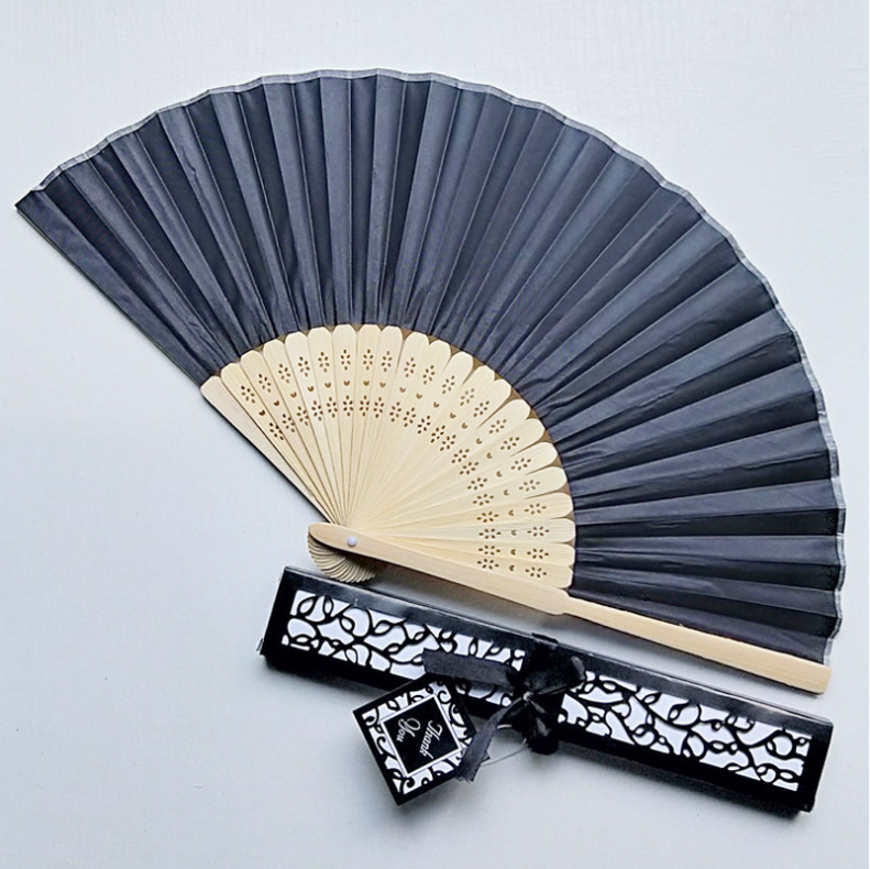 [I AM YOUR FANS] Natural Wood Silk Hand Fan for Wedding Favors & Party Gifts