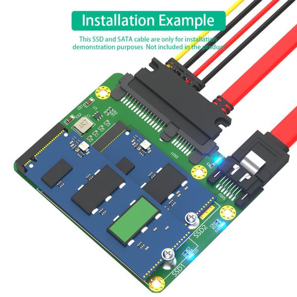 SATA 3.0 22PIN Interface to 2 x NGFF M.2 Key-B Key B+M SATA SSD Adapter Converter Card With SATA 7Pin Data Cable