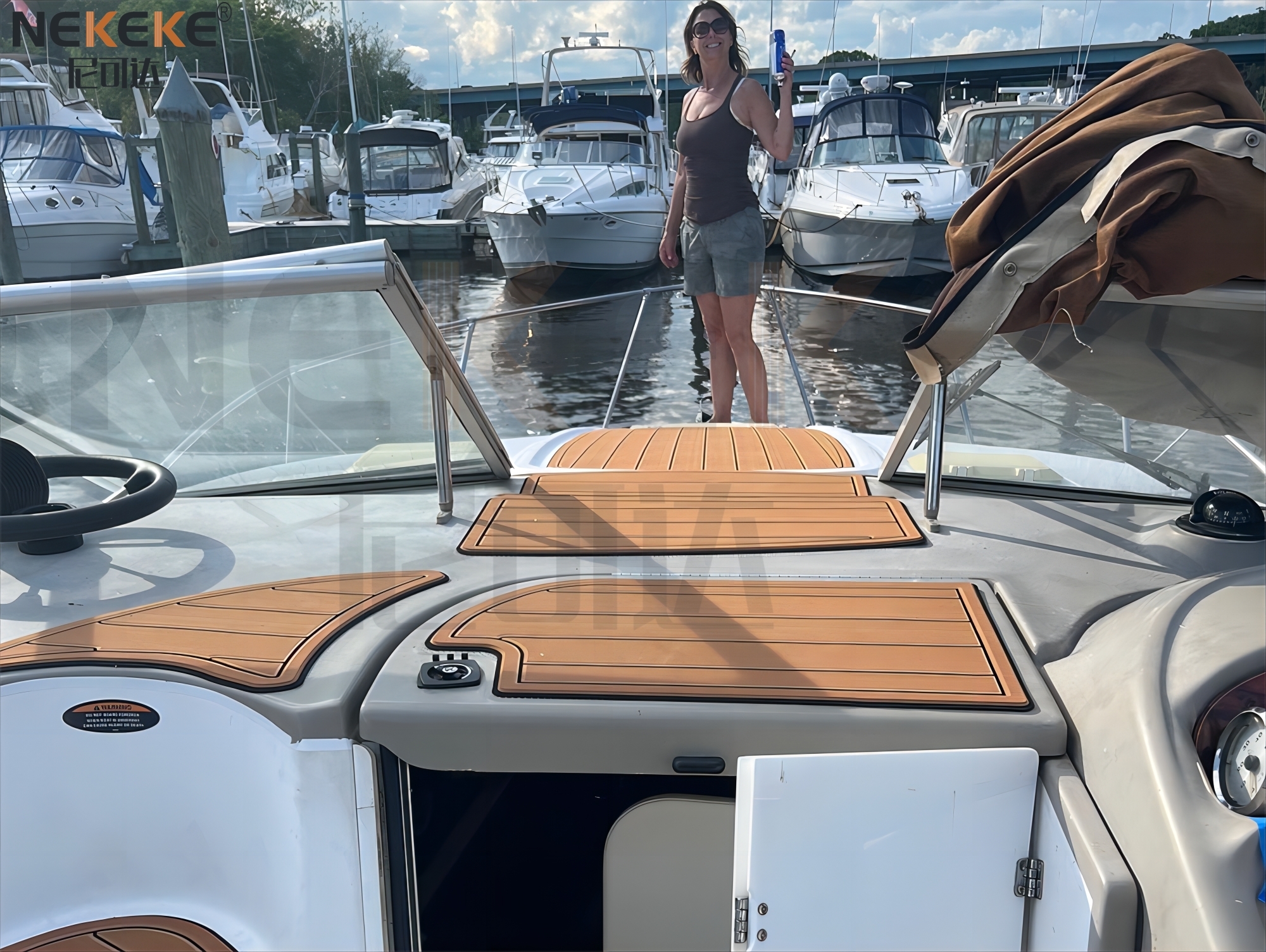 Bayliner 2855 2000-2006 Upper Deck EVA Faux Teak Deck Mat Marine Flooring Pad