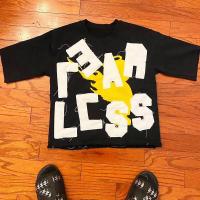 Applique lettre brodée vêtements de rue noirs graphiques T-shirts distressed vintage T-shirt
