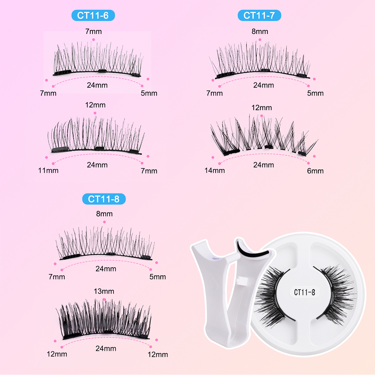 OEM ODM Handmade Reusable CC Magnetic Reusable Lashes With Applicator Soft Full Strip Lash