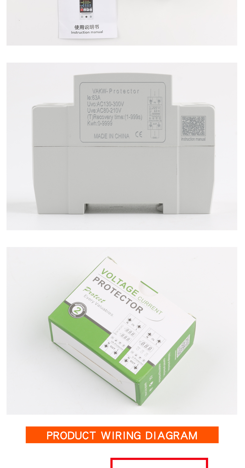 DIN Rail Mount Three Phase Voltage Meter AC 80-500V Mini Modular Ammeter 0-100A LED Digital Display Indicator Frequency Meter PC