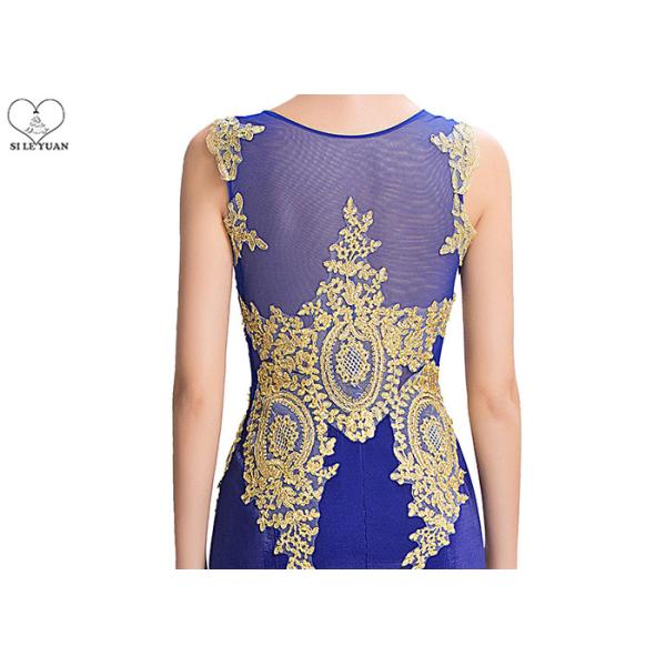 Velvet Fishtail Long Mermaid Style Prom Dress Gold Lace Sleeveless Open Back