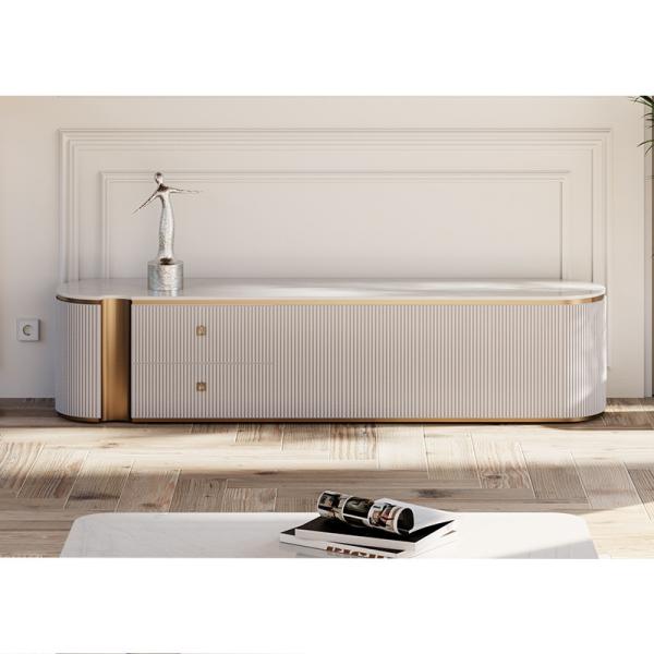 Simple Design Living Room White Wood TV Stand Home Furniture Storage Modern Modern Wooden Marble Slate Top TV Cabinet