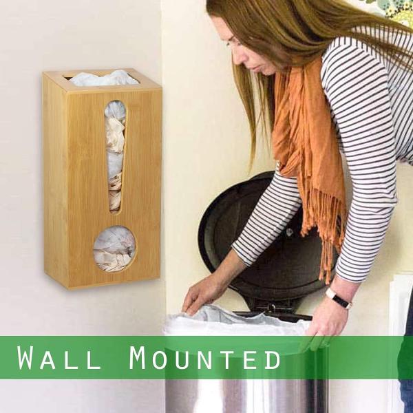 Стенный монтаж Бамбук мусорный мешок держатель деревянный мусорный мешок распределитель