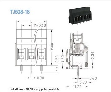Соорудите черноту терминального блока винта PCB 5.08mm, 2P - 24P 300V 10A