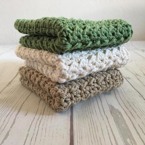 Y-F Kitchen Crochet Wash Cloth 100% Cotton Eco Friendly 3pk 9x9 Knitted Wash Dish Cloths