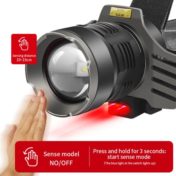 FTH653-1 Перезаряжаемый фар 1200 Люмен водонепроницаемый IPX4 с черным алюминиевым сплавом + ABS