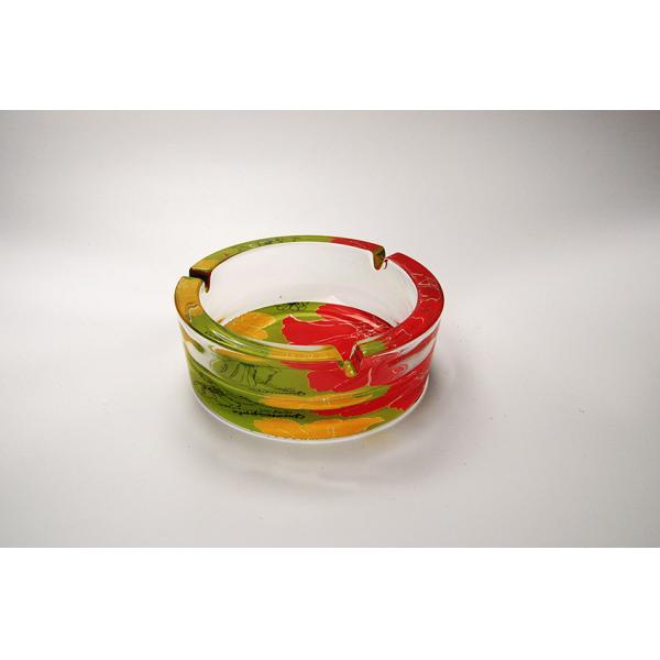 13cm 5.1 Inch Dia Round Heavy Glass Ashtray Machine Pressed With Notches