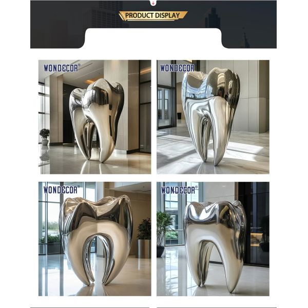 Health Centre Lobby Mirror Polished Stainless Steel Teeth Sculpture Statue