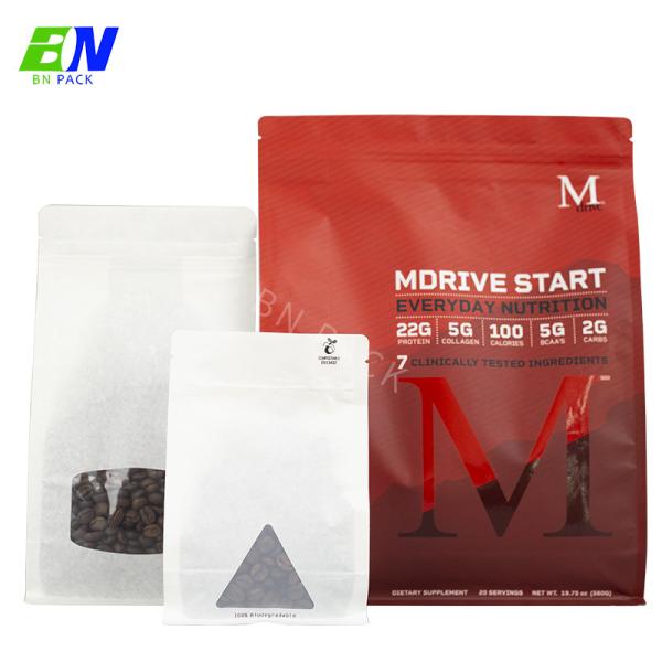 Customized Kraft Paper Flat Bottom Pouch With Window For Daily Food Packaging