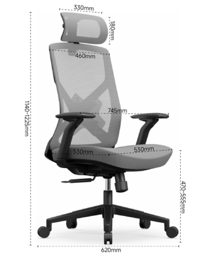 620mm×1140-1225mm Office Swivel Chair Adjustable Height Comfortable Ergonomic Seating Solution for Office Environments