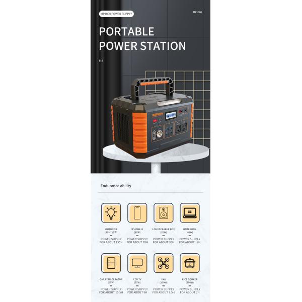 Pure Sine Wave 1000w Powered Solar Generator Station Outdoor Battery