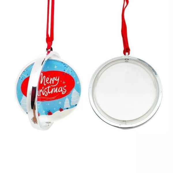 Double Sided Rotatable Sublimation Christmas Ornament Blanks With MDF Board Silver And Gold Color Blank Plastic Ornaments