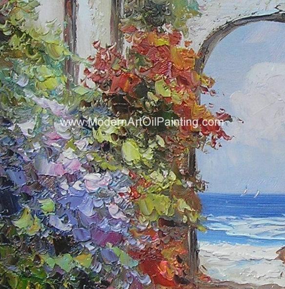 Palette Knife Seaside Town Oil Painting Hand Painted Landscape Painting On Canvas