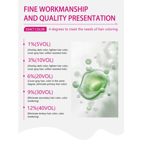 Crème révélatrice pour coloration permanente pour cheveux de salon, concentrations 1%, 3%, 6%, 9%, 12%, moins irritante