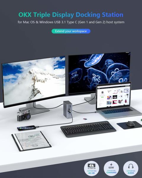 DisplayLink Docking Station Moniteur triple Thunderbolt Dock Adaptateur d'alimentation 120w Moniteur triple 4K MacBook
