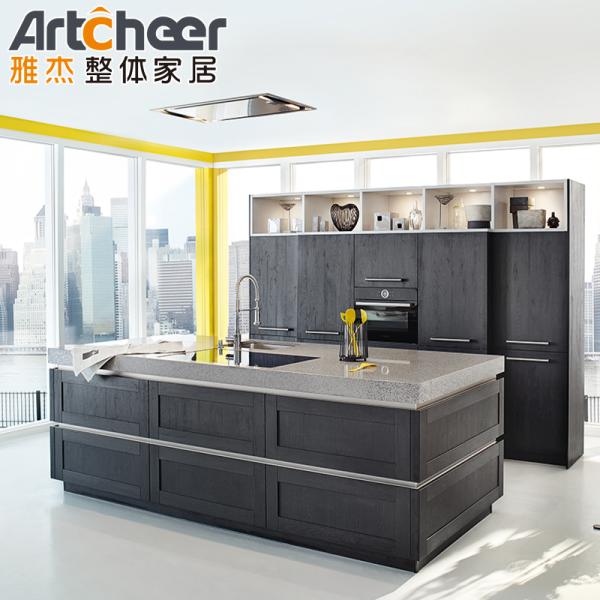 Armario de cocina de estilo americano clásico de madera sólida gris en color gris y blanco