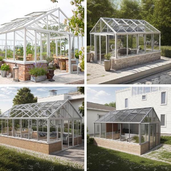 Techo de vidrio curvado de jardín Sala de sol Techo inclinado de vidrio Casa de ahorro de energía Vidrio templado de aluminio Invernadero Protección ultravioleta