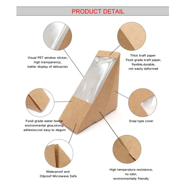 Biodegradable Burger Disposable Food Packaging Carton Triangle Sandwich Bag