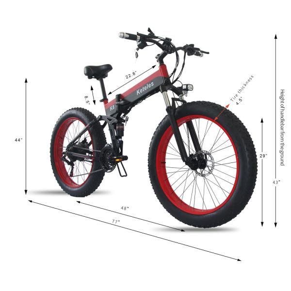 Keteles K8 26x4.0 inch Fat Tire Folding E-Bike 1000W Motor 13AH Lithium Battery 21-Speed Electric Bike Drop Shipping Available