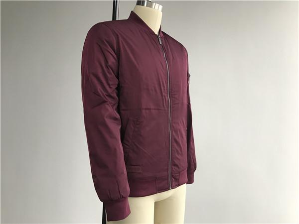 Menswear Zip Through Burgundy Polyester Bomber Puffer Jacket With Rib Detail Tw76087