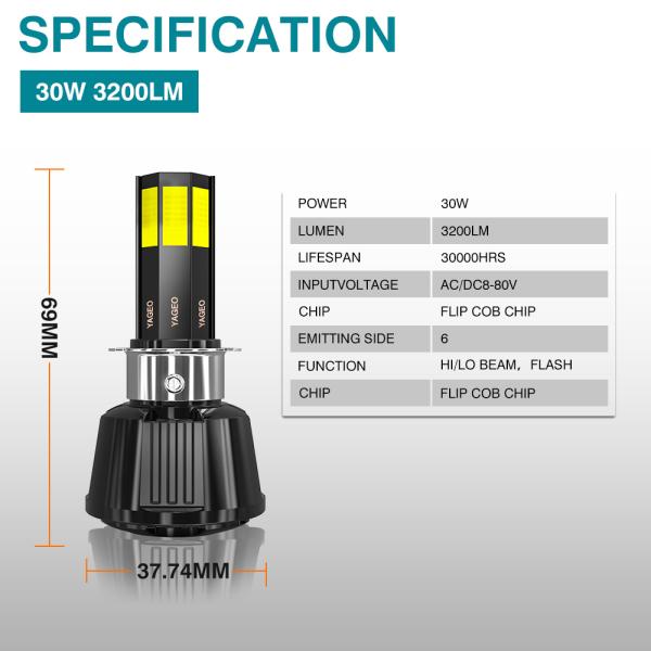 6 Light Built-in Drive Hi/Lo Beam Flash Motorcycle LED Headlight for Four Lines by YAYE