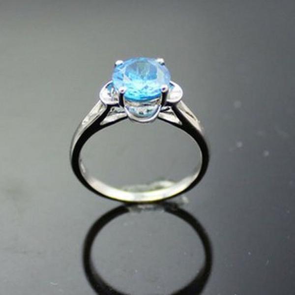 925 Silver Jewelry 8mmx10mm Round Blue Topaz  Cubic Zircon Ring (R248)