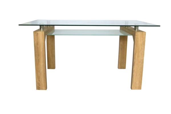 Solid Wood Frame 2 Layer 10mm Tempered Glass Top Dining Table