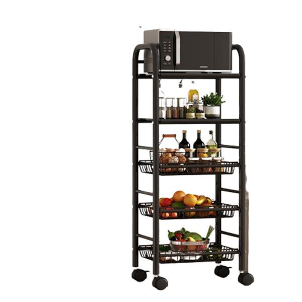5 Tier Non-folding Rack Kitchen Storage Organizer with Stable Rotating Rolling Design