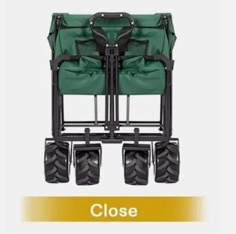 Green Heavy Duty Collapsible Wagon Carts With Removable Canopy For Beach Shopping Picnic Camping Sports