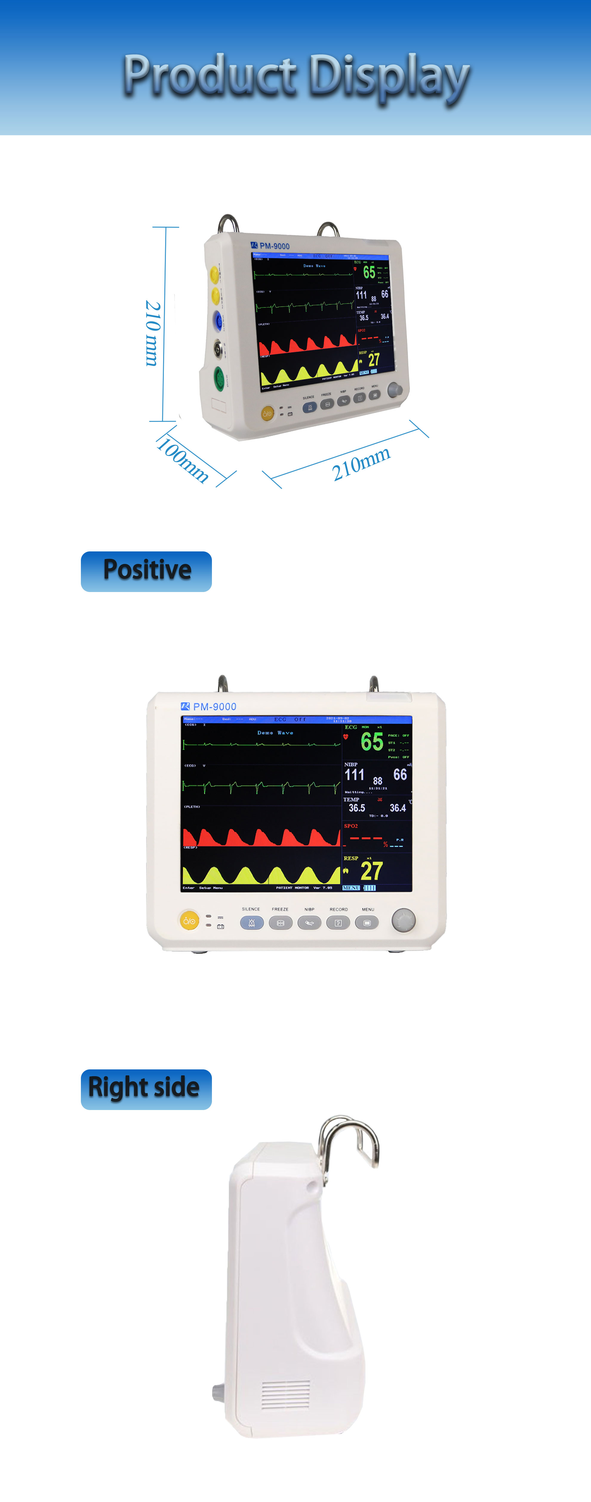 PR NIBP SPO2 TEMP RESP параметра ECG HR терпеливого монитора 6 цвета TFT LCD портативный