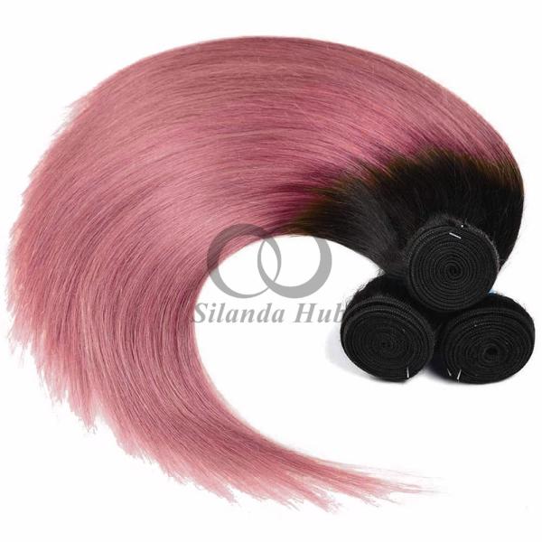 #T1B/Pink Straight Remy Human Hair Bundles Sew In Weave Bundles Brazilian Bundle Deals