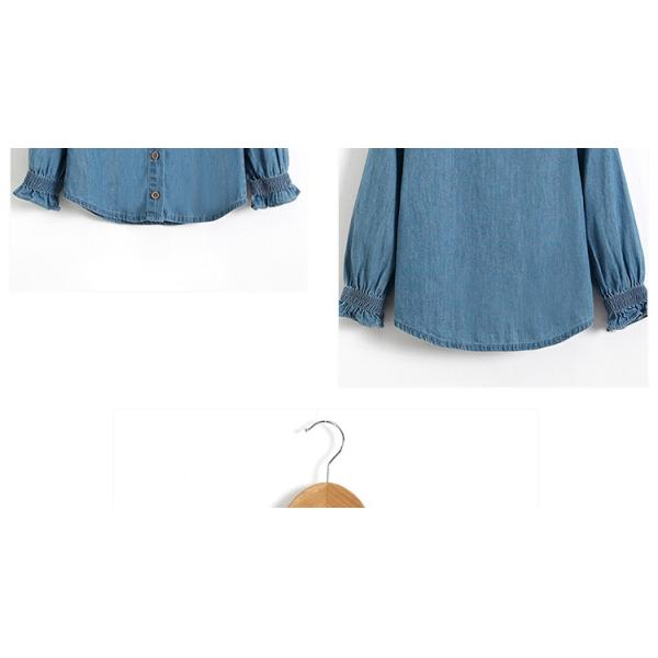100% Cotton Children Slim Fit Long Ruffles Sleeve Denim Tops With Wood Button Closure